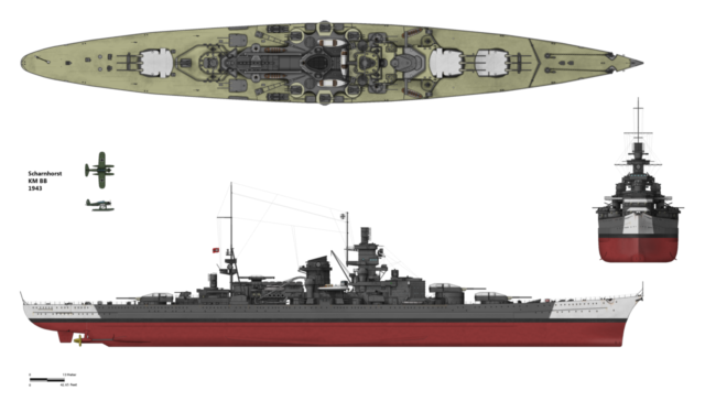 Scharnhorst w konfiguracji z grudnia 1943 roku